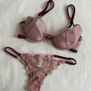 fleur du mal pink maroon bra panty set